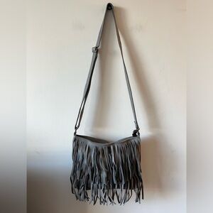 Cut n’ Paste Leather Gray Crossbody Bag with Fringe